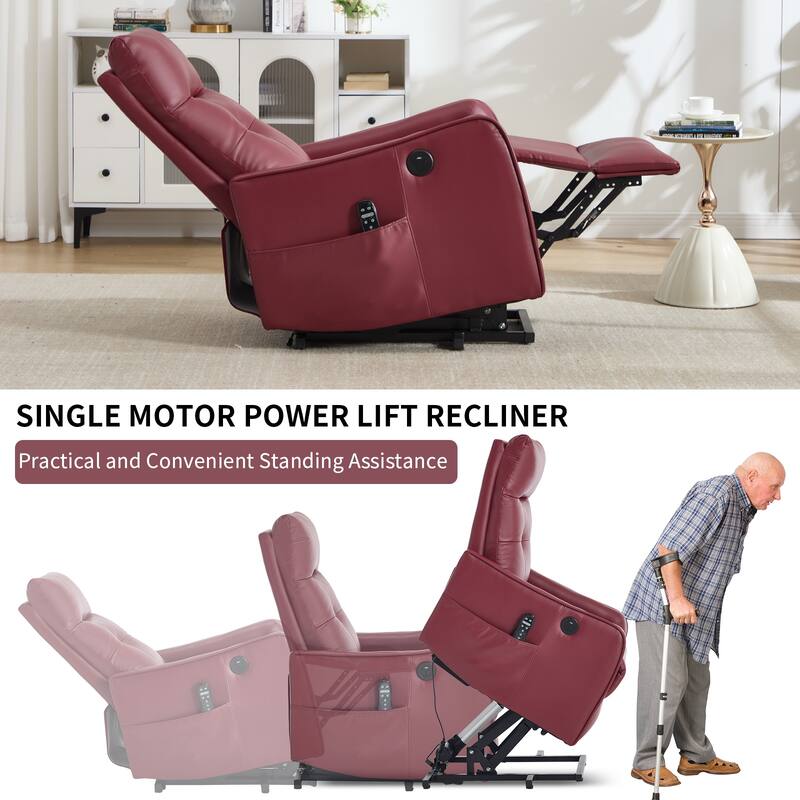 Power Lift Recliner Chair with Massage & Heat, PU Leather Single Motor Heavy Duty Recliner Chair, Lounge Chair with USB Port