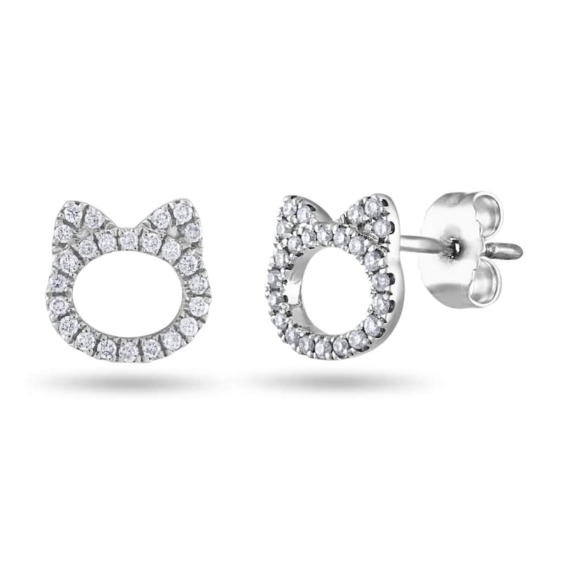 Sterling Silver Round Diamonds 1/5 CTW Cat Stud Earrings