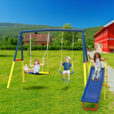 Heavy-Duty Metal Outdoor Swing Sets with Kids Slide