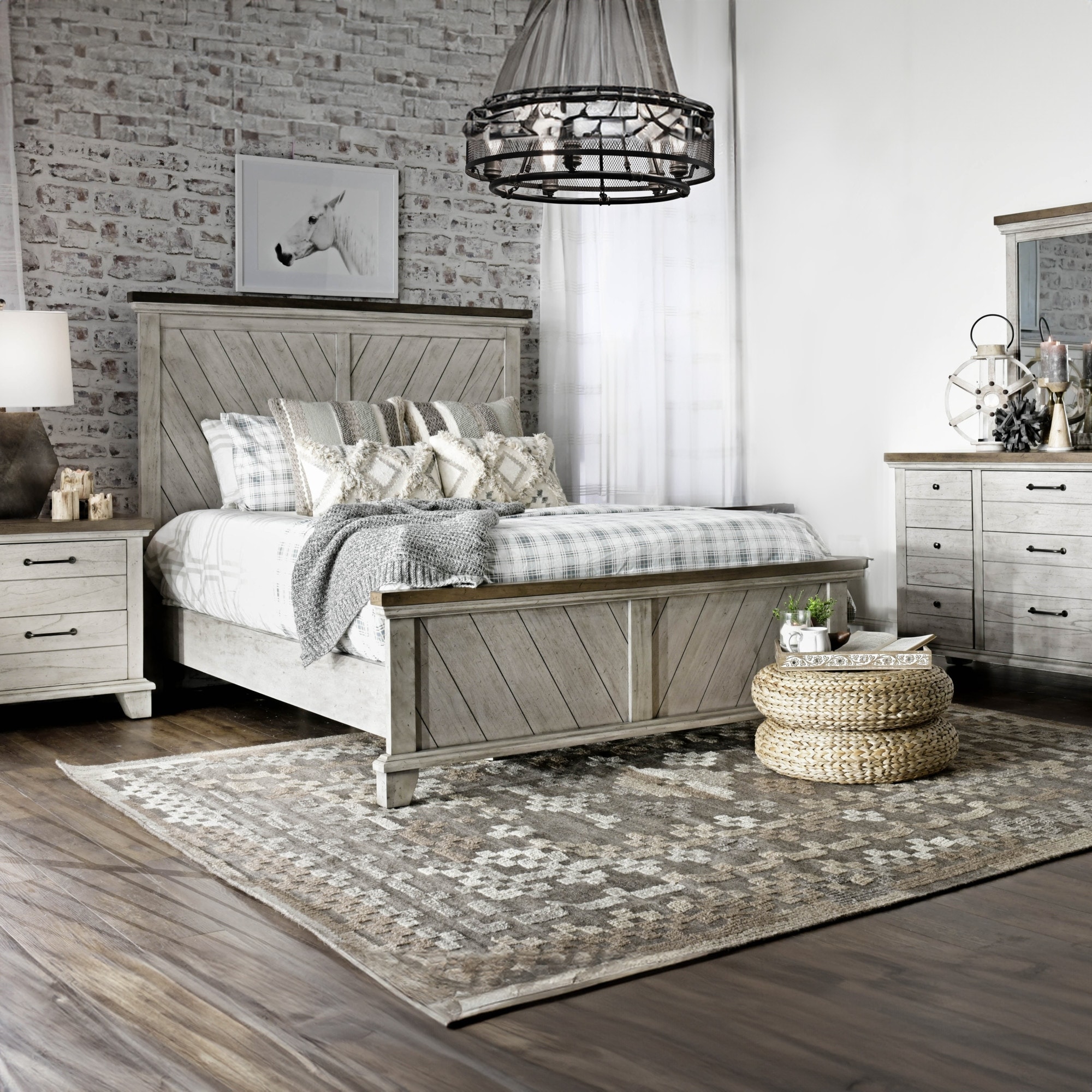 Steve Silver Bear Creek 5pc King Bed Bedroom Set, White Smoke