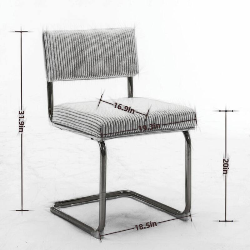 Modern Corduroy Dining Chairs - Gold Metal Base - Armless - Channel Tufting - Set of 2