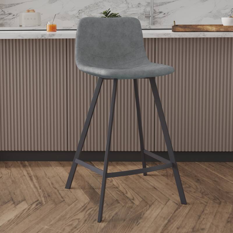 Elland Modern 35" Counter Stool with Premium Vegan Leather & Polished Stainless Steel Frame for High-End Kitchen Island Seating