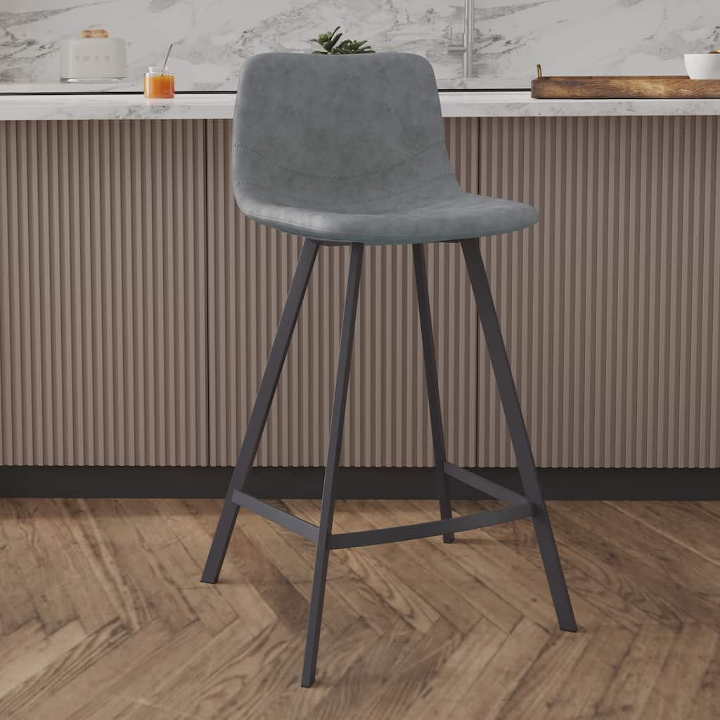 Elland Modern 35" Counter Stool with Premium Vegan Leather & Polished Stainless Steel Frame for High-End Kitchen Island Seating