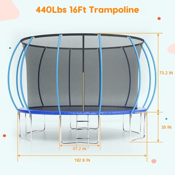 dimension image slide 7 of 8, 10/12/14/16 FT Outdoor Trampoline Bounce Combo W/Closure Net