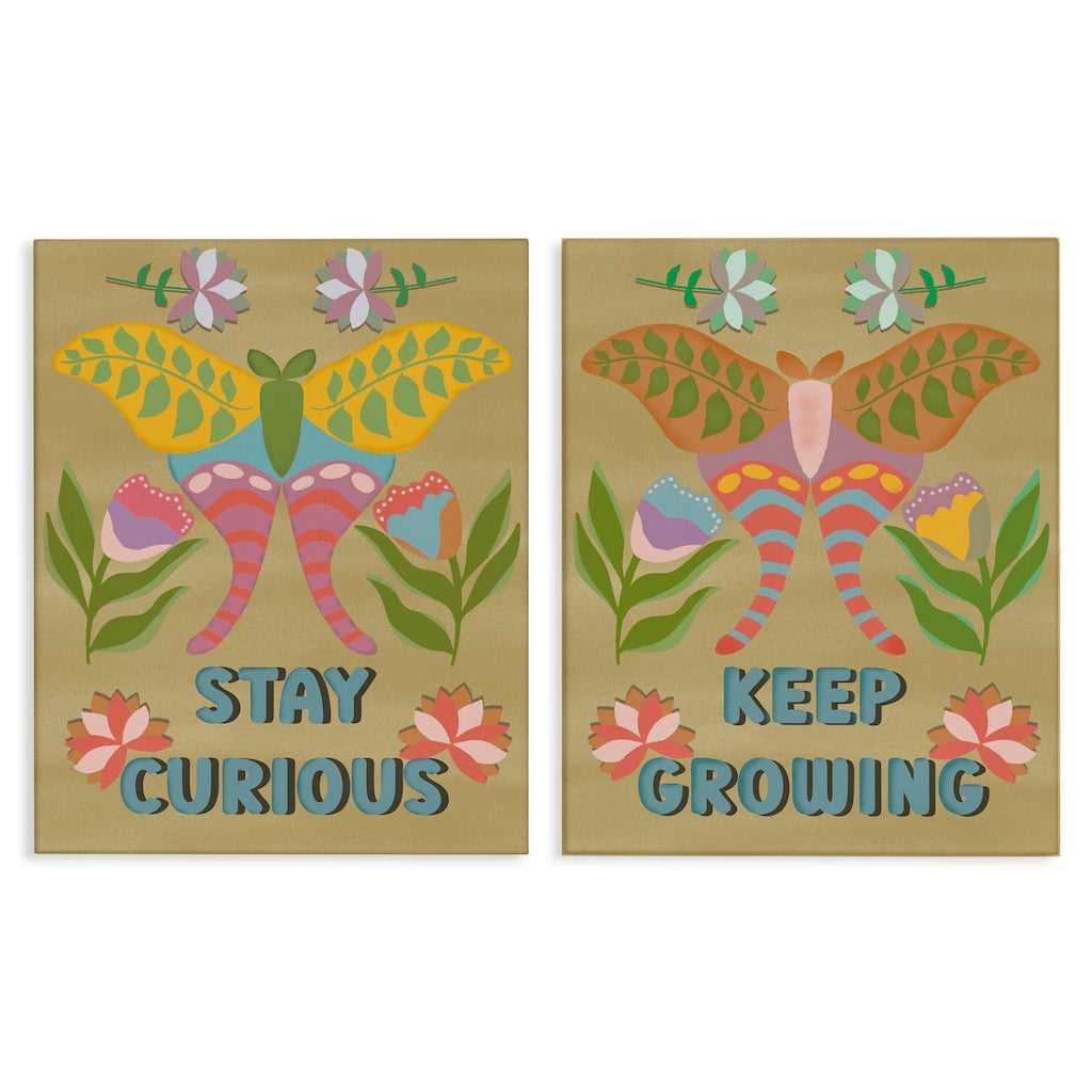 Stupell Stay Curious & Keep Growing Canvas Wall Art Design By Julia Fox (Set of 2)