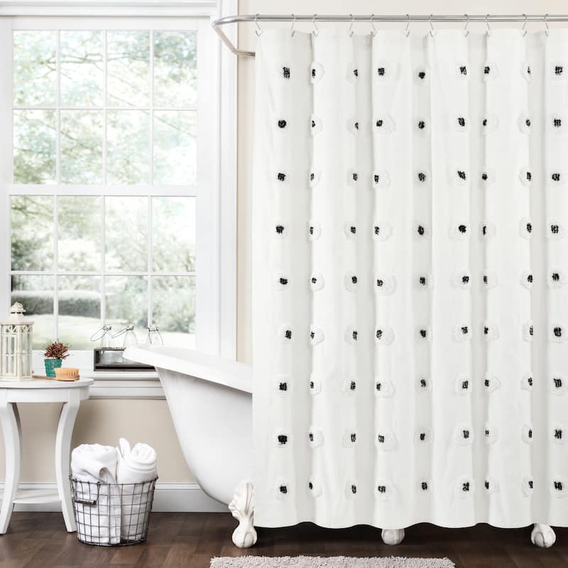 Lush Decor Boho Circle Tufted Yarn Dyed Eco-Friendly Recycled Cotton Shower Curtain Single