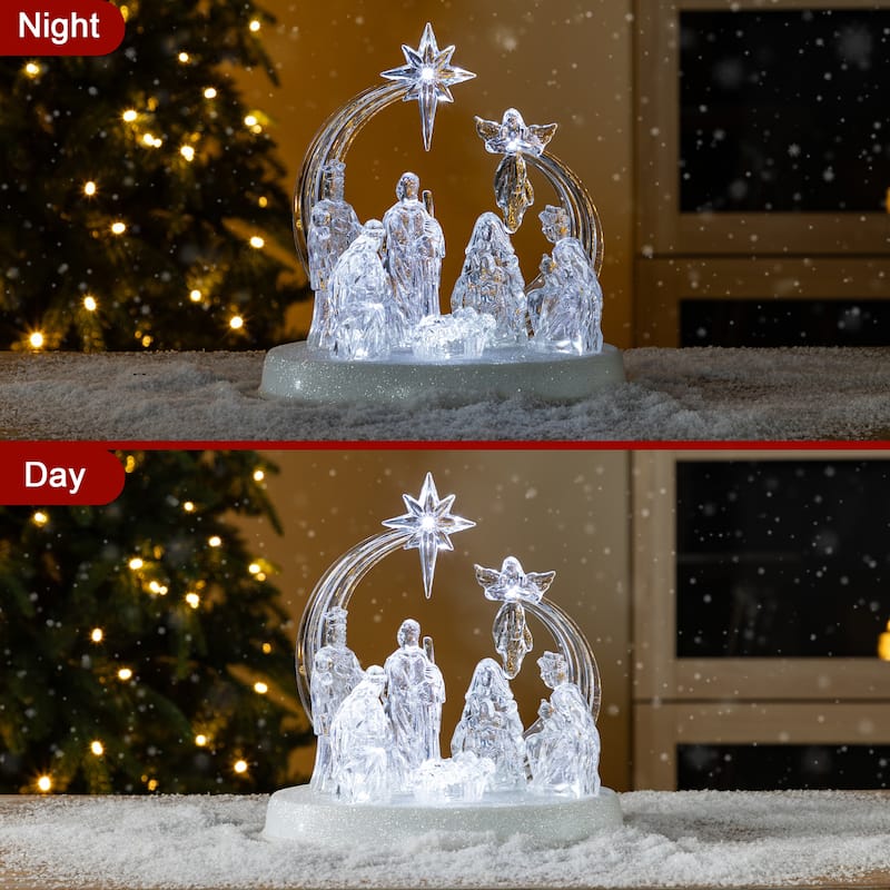 Glitzhome 9''L Christmas Lighted Acrylic Tabletop Nativity Scene Figurine