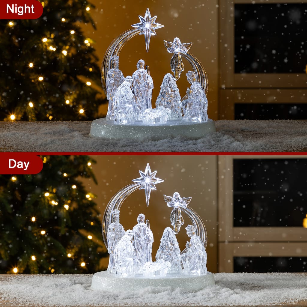 Glitzhome 9''L Christmas LED Lighted Acrylic Nativity Scene Figurine Decorations for Xmas Home Table Shelf