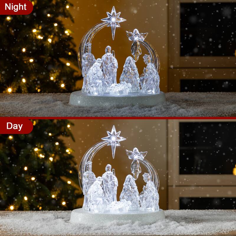 Glitzhome 9''L Christmas Lighted Acrylic Tabletop Nativity Scene Figurine