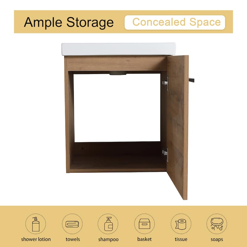 Malwee 18" Floating Bathroom Vanity, Mini Wall Mounted Bathroom Vanity with Ceramic Sink and Soft Close Door