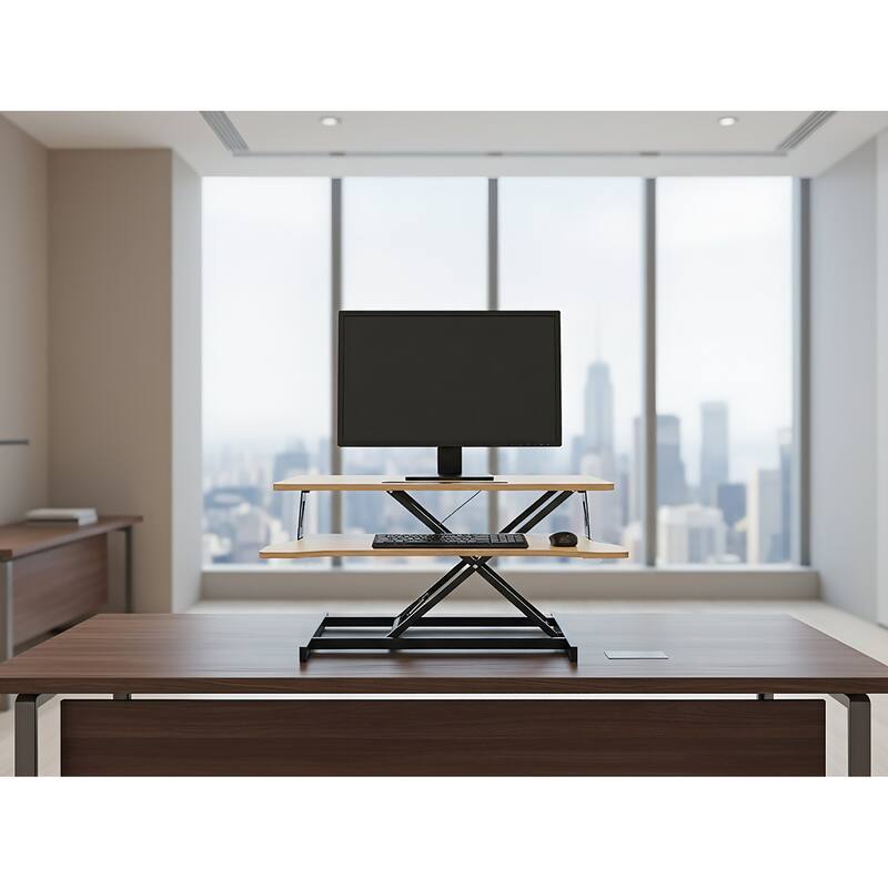 32 Inch Desk Converter, Height Adjustable Sit to Stand Riser, Dual Monitor and Laptop Workstation with Wide Keyboard Tray