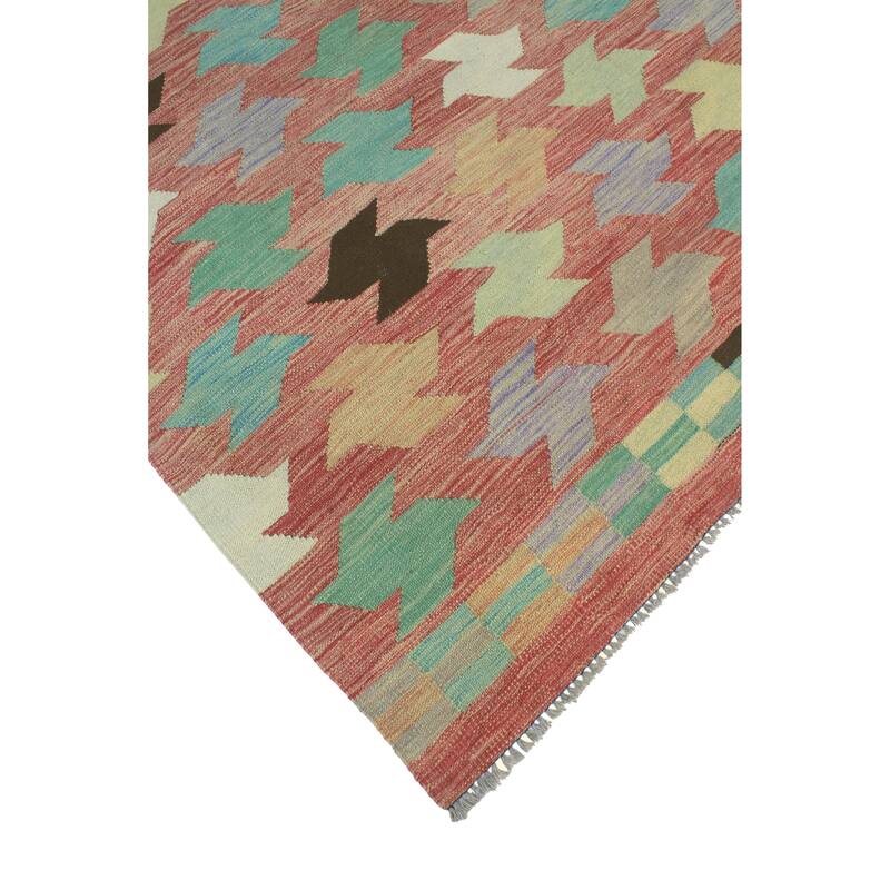 Sun Faded Flatweave Uchechi Red/Green Rug - 6'5" x 9'10"