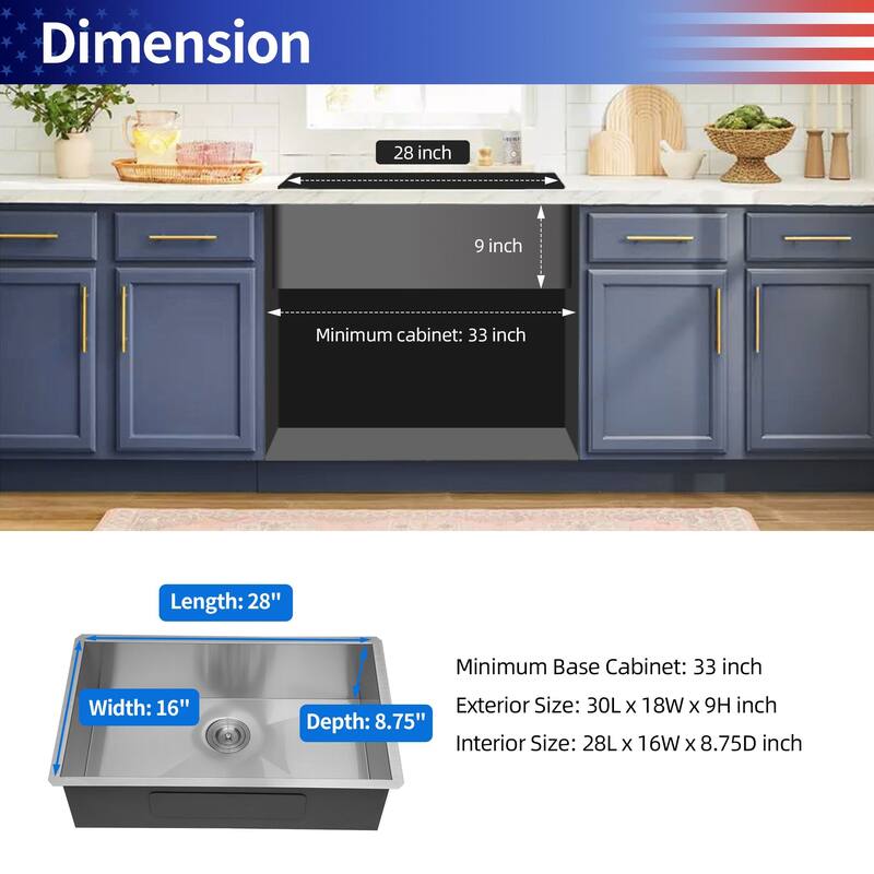 Undermount Single Bowl Stainless Steel Kitchen Sink