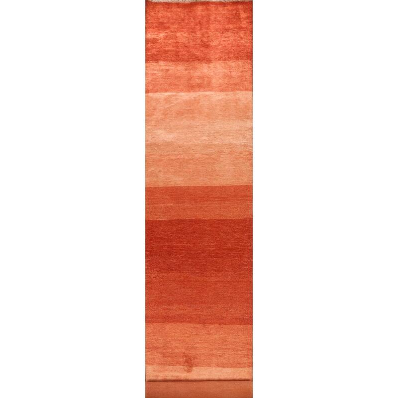 Striped Contemporary Oriental Gabbeh Kashkoli Runner Rug Wool Handmade - 3'1" x 16'6"