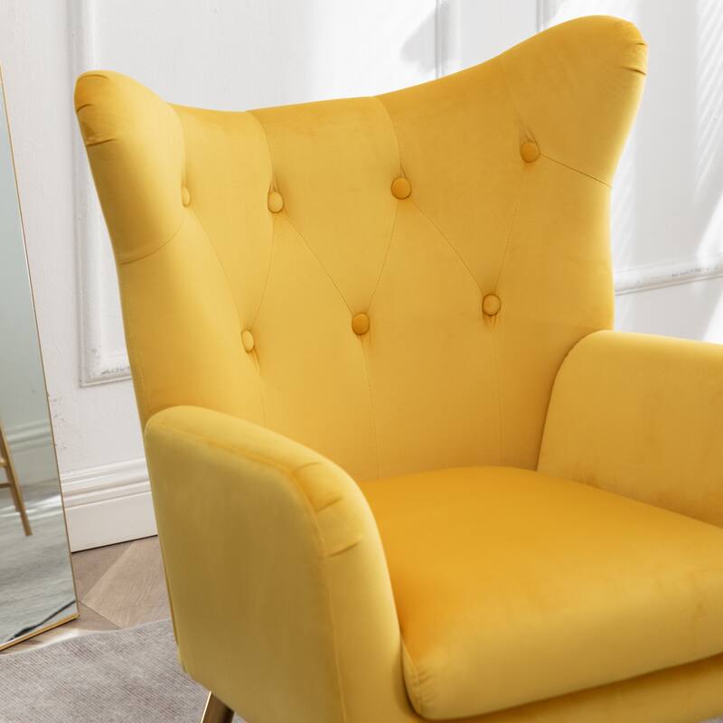 Yellow 30.25" Velvet Button Tufted Accent Chair