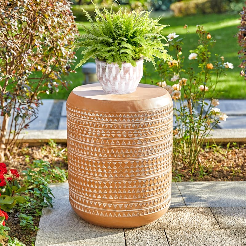 Glitzhome 18"H Modern MGO Faux Drum Garden Stool Plant Stand Accent Table