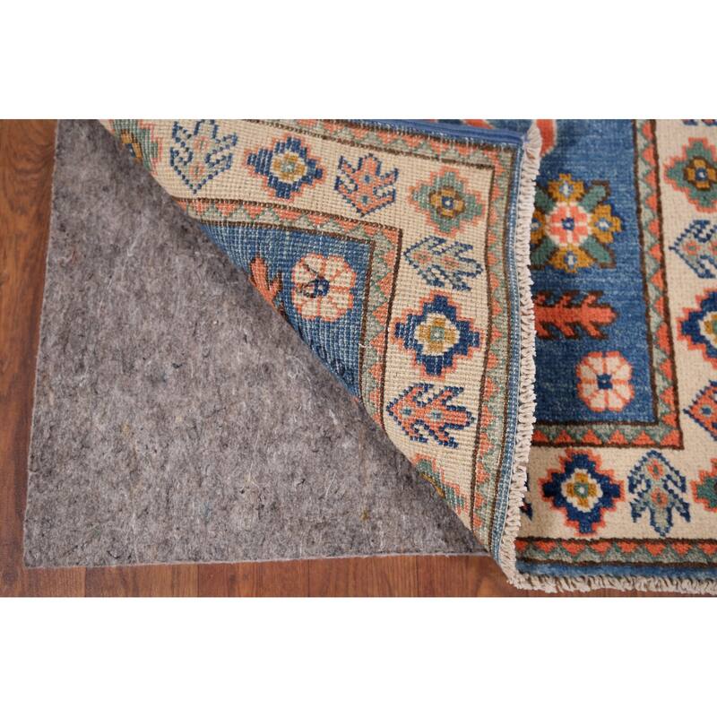 Geometric Kazak Foyer Rug Hand-Knotted Blue Wool Carpet - 2'0" x 3'0"
