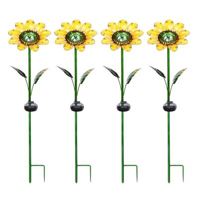 Sunflower Solar Powered Glass Garden Stakes (4 Pieces)