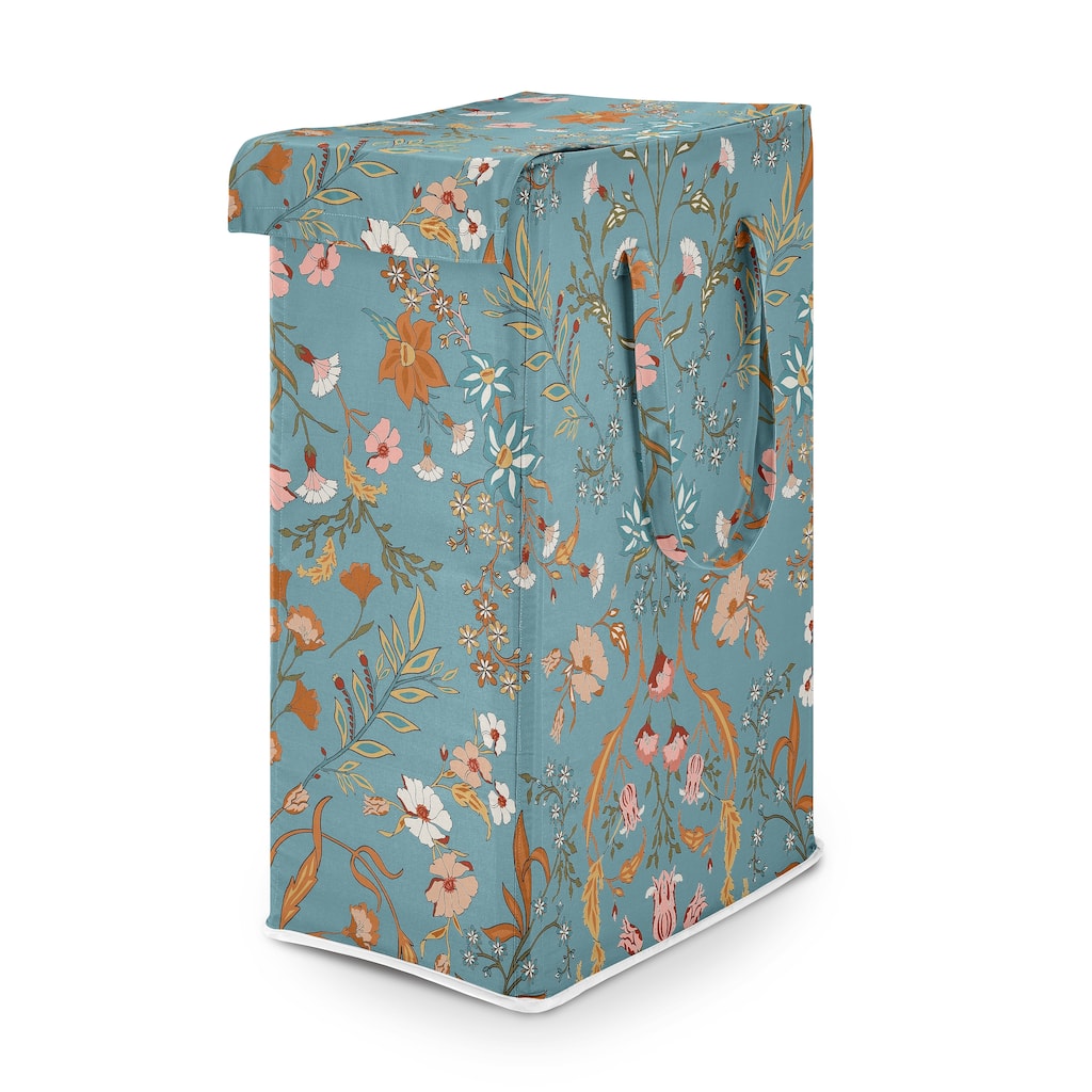 Sweet Jojo Designs Blue Boho Wildflower Vintage Floral Girl Foldable Laundry Hamper with Handles -Bohemian, Farmhouse, Botanical