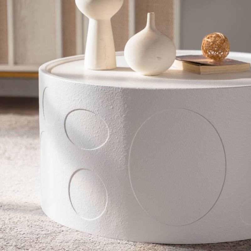 Round Side Table Handcrafted Relief Sturdy Pedestal Wooden SideTable for Living Room no need to Assemble