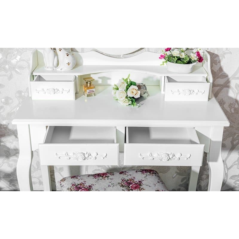 56" Mirror Dressing Vanity Table Makeup Desk with Stool White - (29.52 x 15.75 x 56.1)"