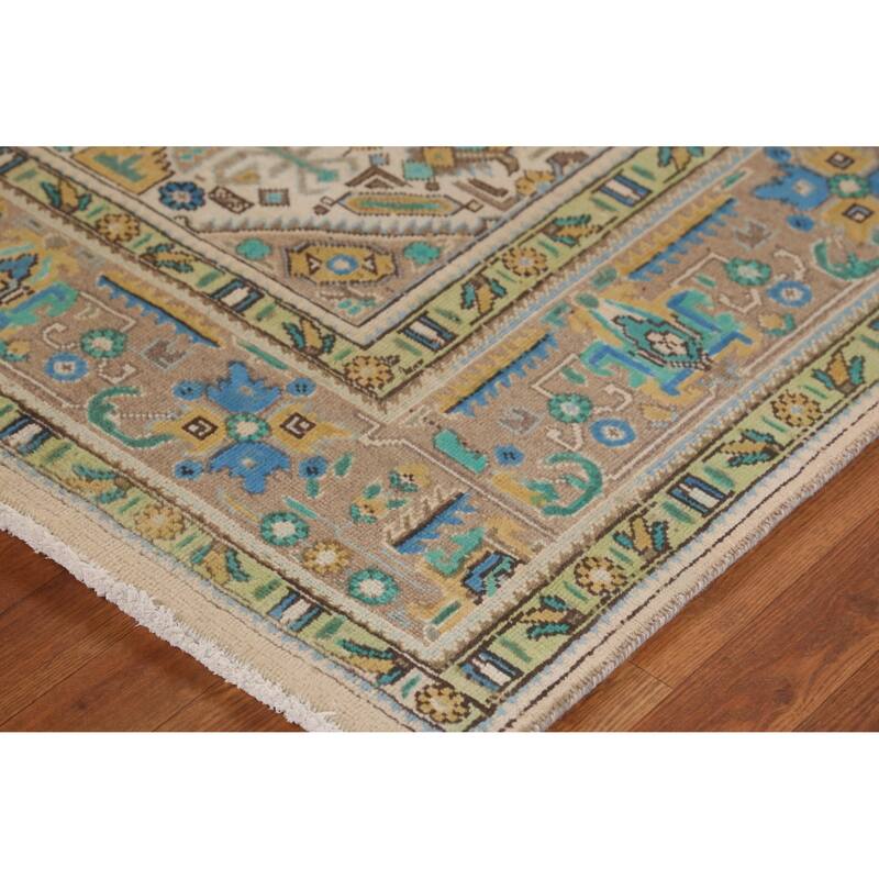 Hand Knotted Oriental 100% Wool Carpet Traditional Medallion Yellow & Gold Tabriz Area Rug - 11' 5'' X 8' 1''