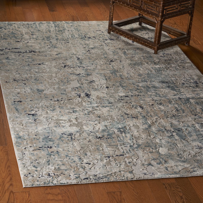 Sevita Gray/Blue Carved Transitional Abstract Polyester Area Rug