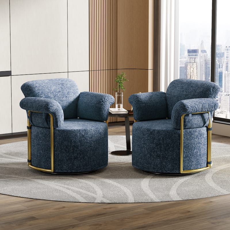 Barrel Swivel Accent Chair with Gold Legs - Plush Upholstered Lounge Chair for Living Room, Bedroom or Office