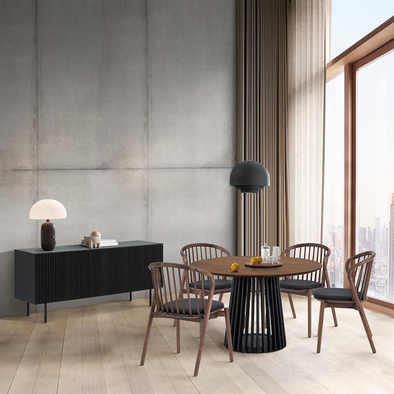 Pasadena Echo 6 Piece Round Dining Set with Buffet - Black/Walnut