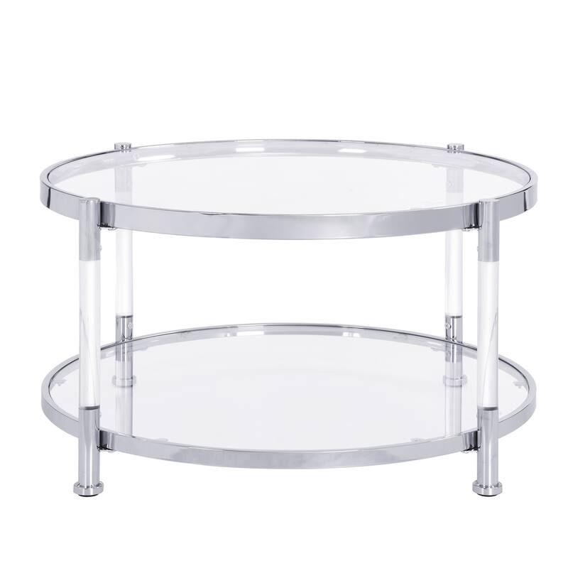 32.3'' Round Tempered Glass Coffee Table for Living Room