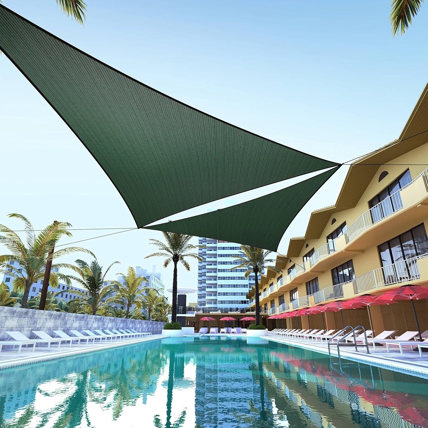 15' x 22' x 26.6' Green Right Triangle Sun Shade Sail Canopy - Heavy Duty 190 GSM UV Block UPF50 with 3-Year Warranty