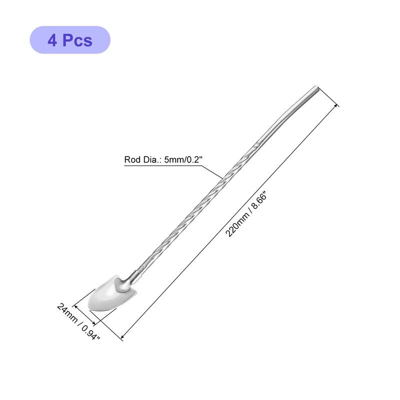 4Pcs 8.7" Stainless Steel Spoon Straw Reusable Long Handle Straw Spoon - Silver