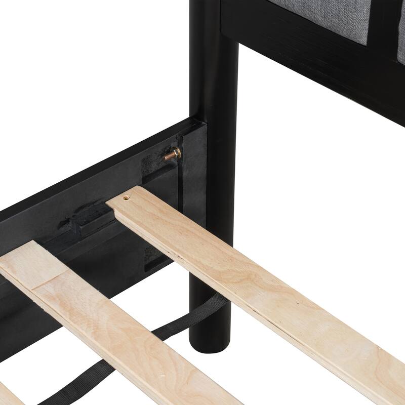 Solid Wood Platform Bed Frame, No Box Spring Needed, Upholstered Headboard Wingback Bed, Wood Slat Support