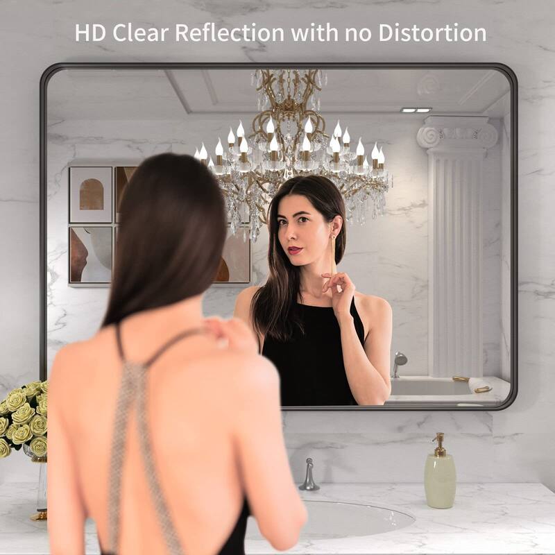 40x32 Inch Black Aluminium Frame Bathroom Mirror