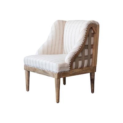 Woven Cotton Striped Chair with Mango Wood Legs - 26.5"L x 27.0"W x 35.5"H