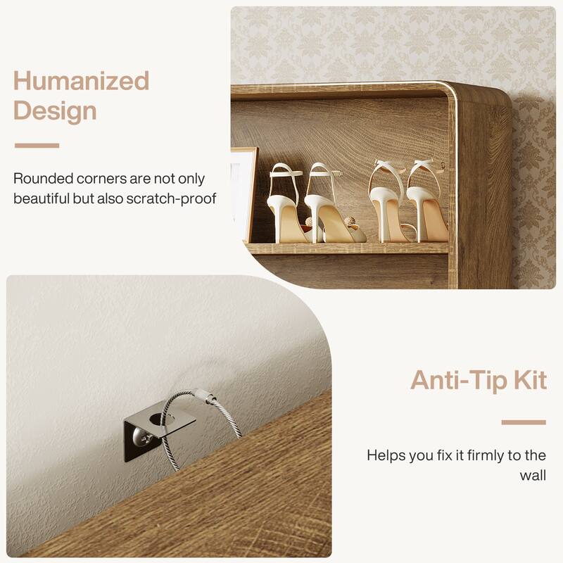 71" Shoe Storage Cabinet, 6-Tier Wooden Vertical Shoe Rack Organizer with Open Shelf for Entryway, Living Room