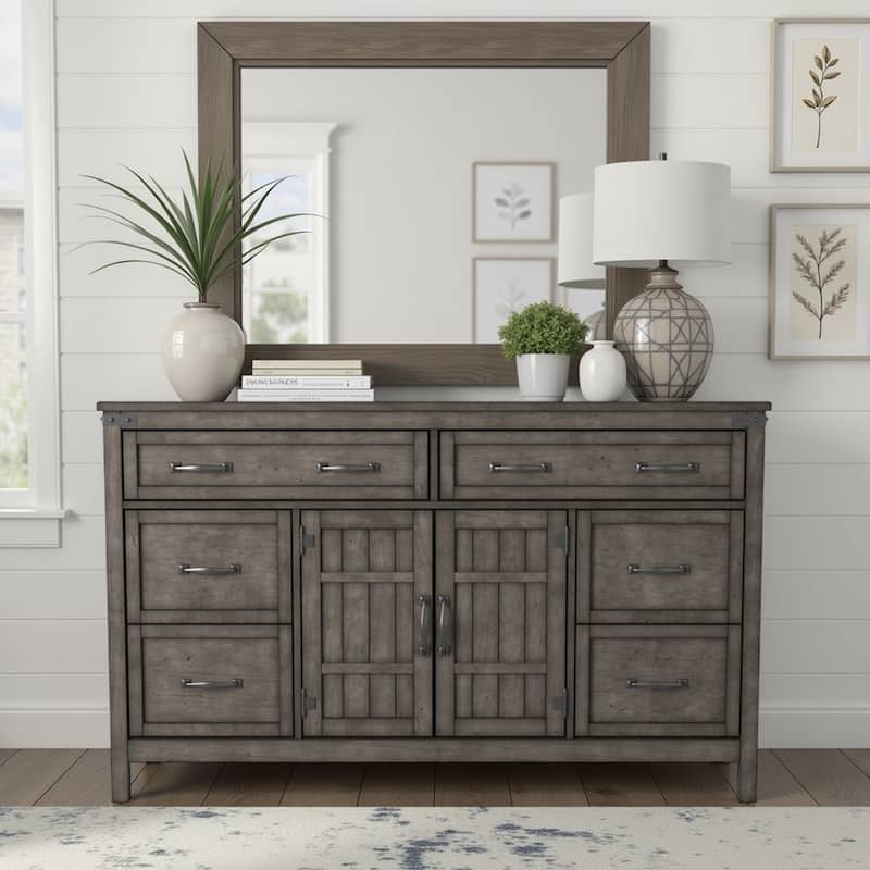Bridgevine Home Storehouse 6 Drawer, 2 Door Dresser, Smoked Grey Finish - Smoked Grey - 6-drawer