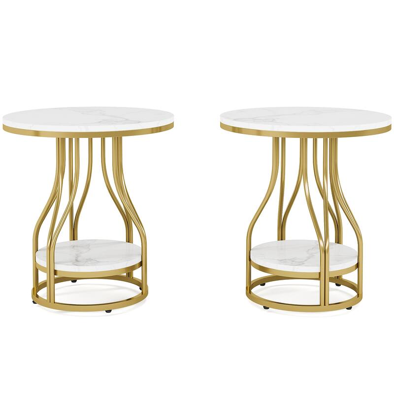 Round End Table, 2-Tier Side Tables, Modern Bedside Table, Small Chirside Tables for Couch Side