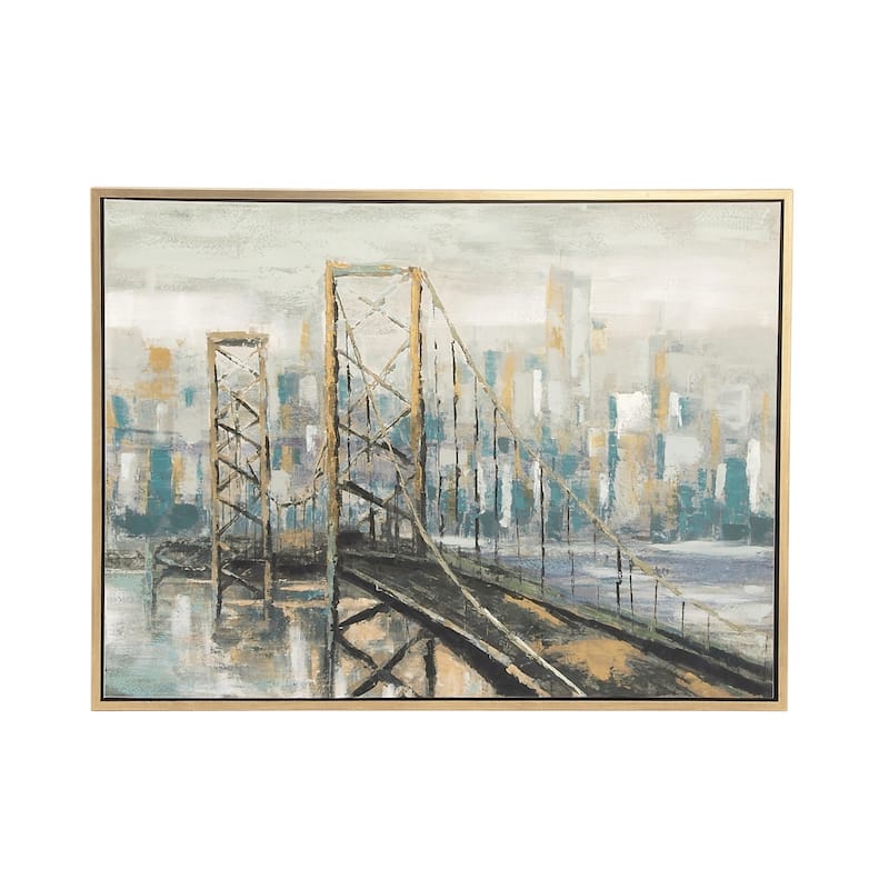 Polystone City Bridge Framed Wall Art with Gold Frame - Light Brown - Roche River Decor