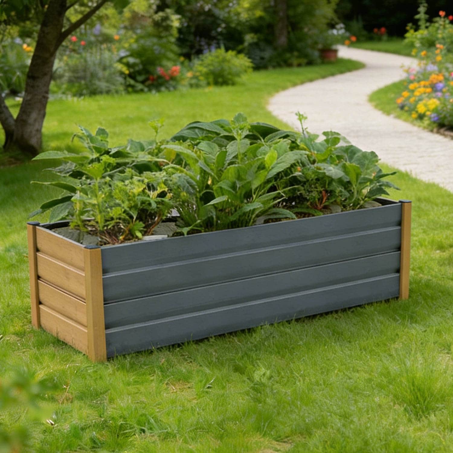 78.74" Durable Steel Planting Bed, Raised Garden Bed for Gardens, Vegetables, Herbs & Flowers - N/A