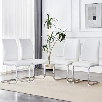 Set of 4 Dining Chair with Arched Metal Silver Leg