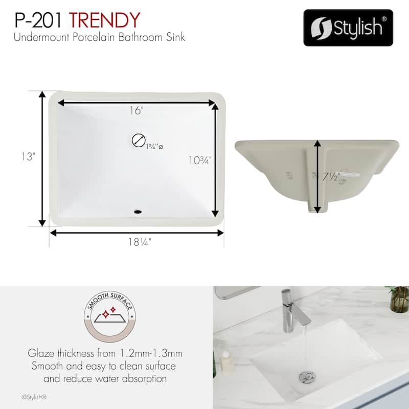 STYLISH 18.25"W x 13"D White Rectangular Undermount Bathroom Sink Set of 2