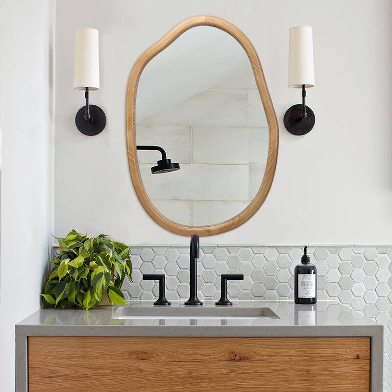 Irregular Wavy Wall Mirror - Asymmetrical Abstract Decor for Living Room, Bathroom - Antique Natural