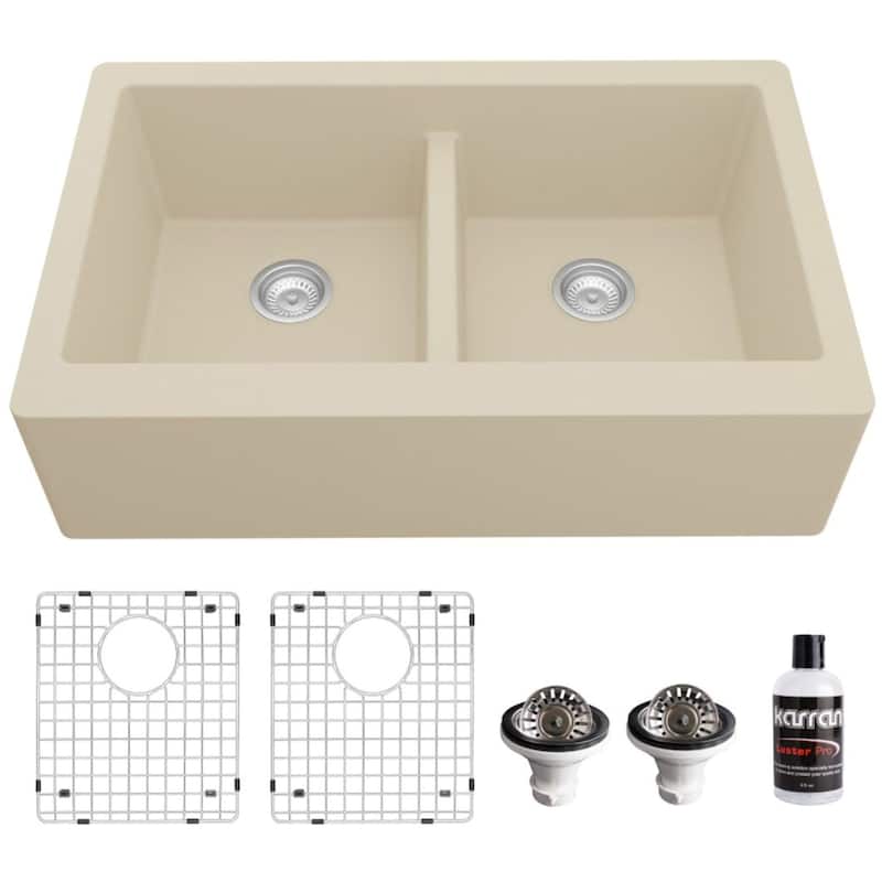 Karran USA QA-750-PK1 Quartz QA 34" Farmhouse Double Basin Quartz - Bisque