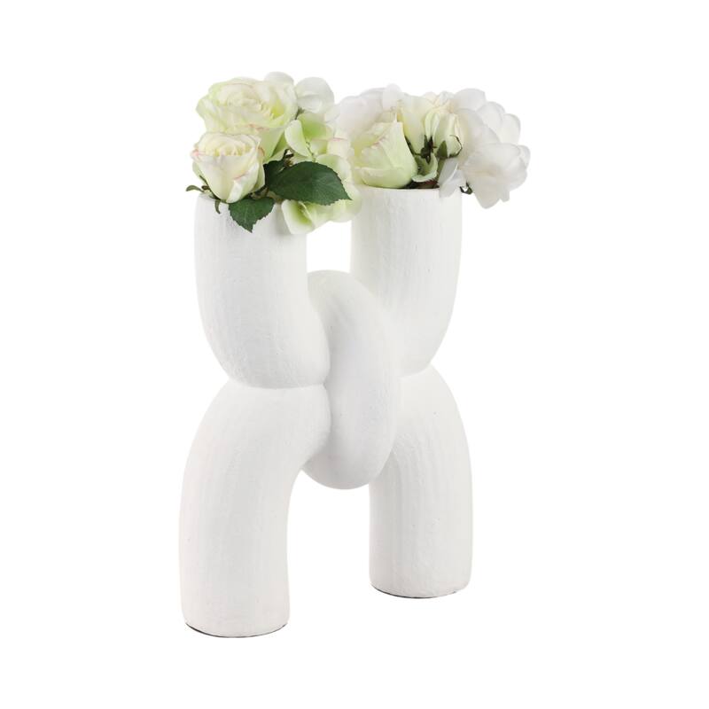 Ceramic Modern X Shape Decorative Vase - White, 15"