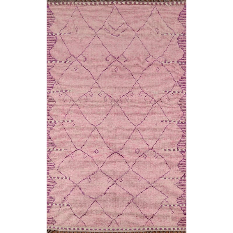 Pink Moroccan Oriental Area Rug Handmade Wool Carpet - 4'11"x 7'5"