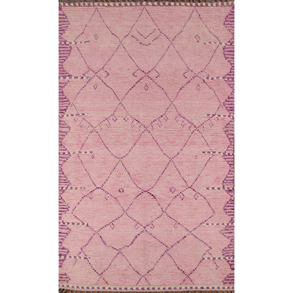 Pink Moroccan Oriental Area Rug Handmade Wool Carpet - 4'11"x 7'5"