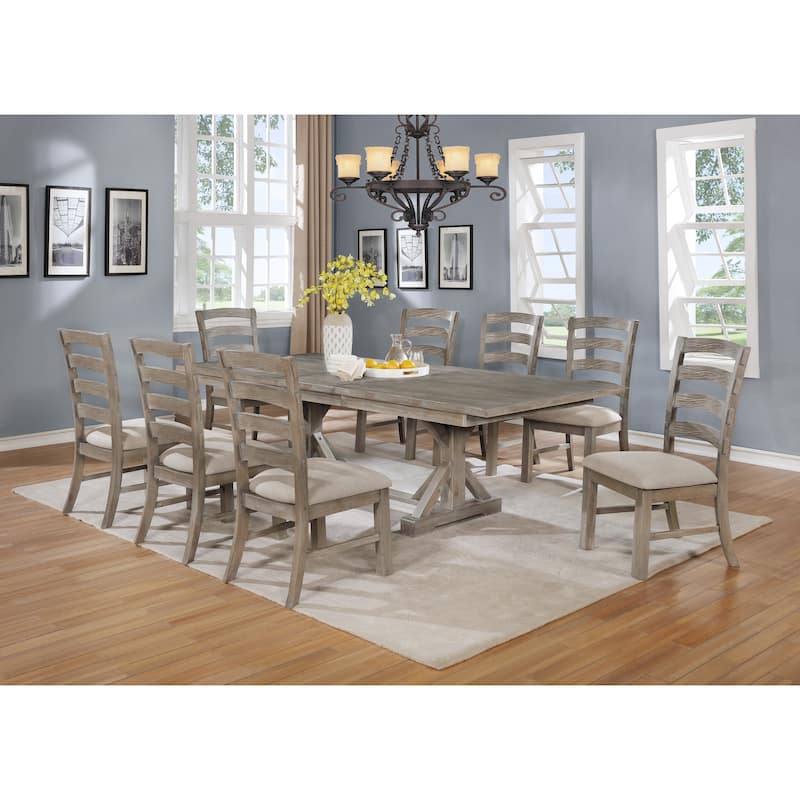 Best Quality Furniture Rustic Trestle 9-piece Dining Set - GRAY/BEIGE