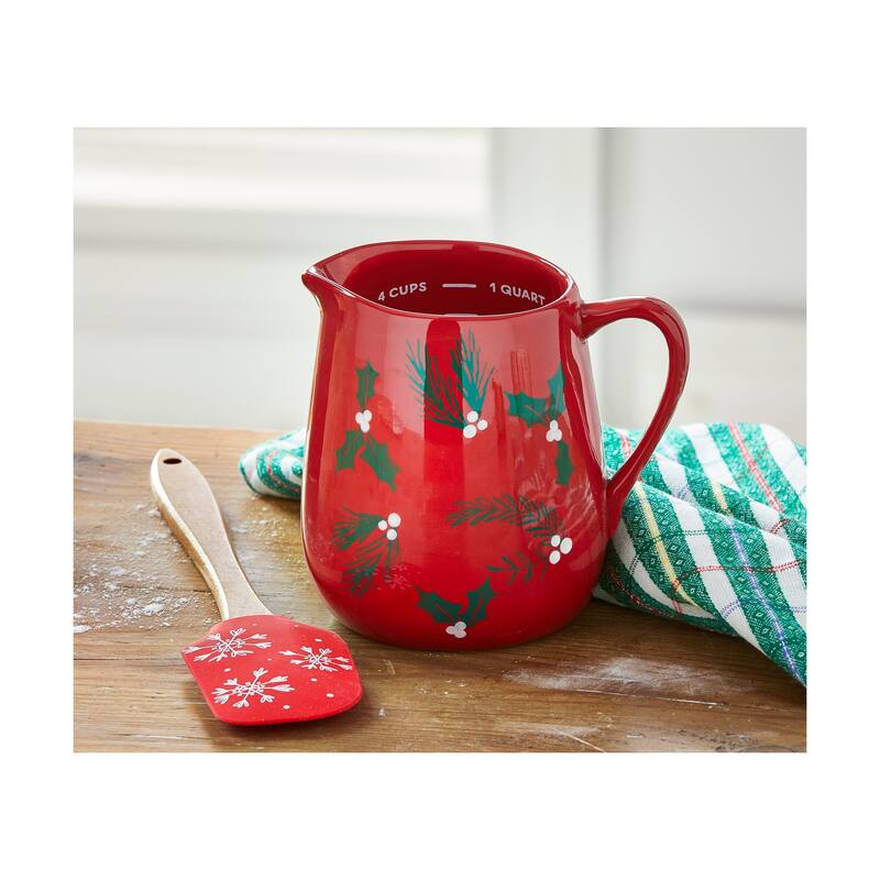 Nutcracker Ceramic Measuring Pitcher - 24oz Beverage Server for Christmas, Multicolor, Hand Wash Only, 5.4" H x 5.35" W