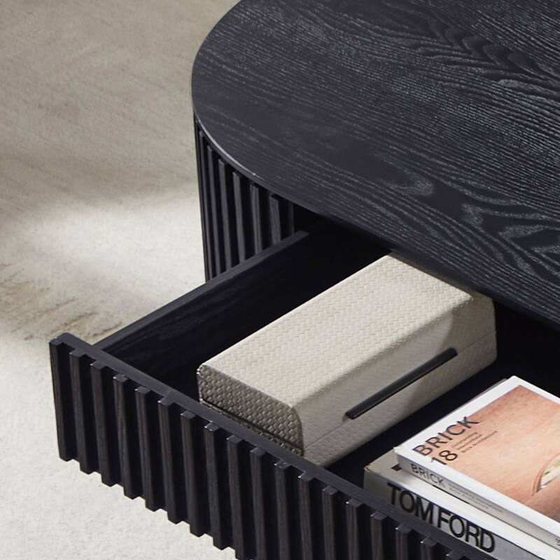 Rossetta Mid-Century Modern Handcrafted Wood Oval Coffee Table with Hidden Drawer, No Assembly